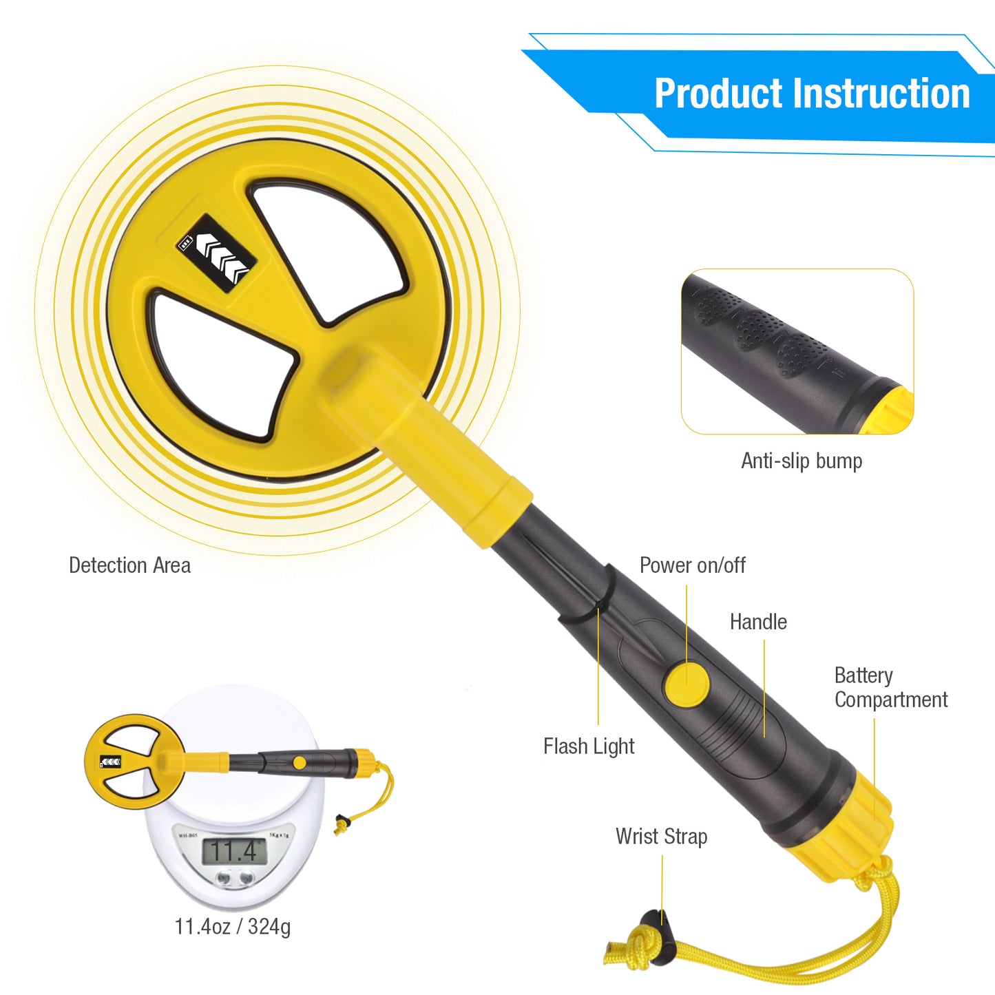 Fully Waterproof Underwater Metal Detector for Kids and Adults Mini Handheld Pinpointer Probe Pulse Induction with LED and Power Indicator MD 790